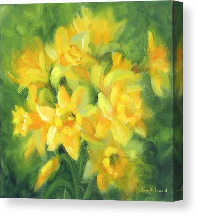 Daffodils Canvas Print featuring the painting Easter Daffodils by Karin Leonard