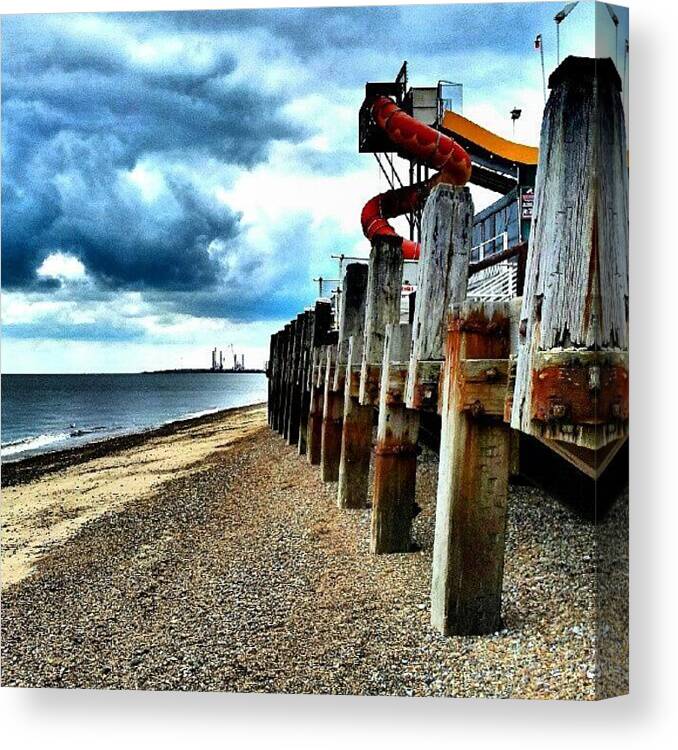 Blue Canvas Print featuring the photograph End Of Britannia Pier #wood #pier by Invisible Man