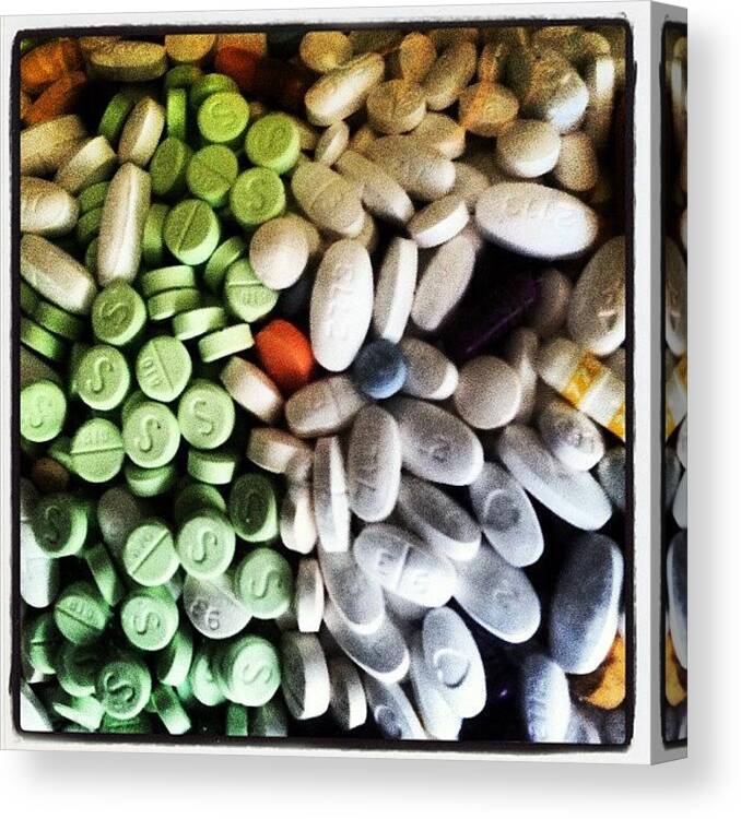 Pills Pill Rx Prescription Medical Doctor Medicare Health Death Die Absurd Millions Newcsassemblage Canvas Print featuring the photograph Expired by Gwyn Newcombe