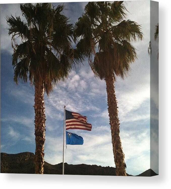Flag Canvas Print featuring the photograph #flag #usa #nevada #trees #sky by Jennifer OHarra