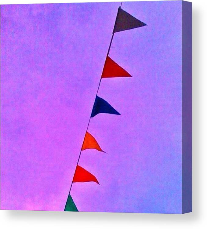 Enjoy Canvas Print featuring the photograph #flags #flag #sky #purple #minimal by Val Lao