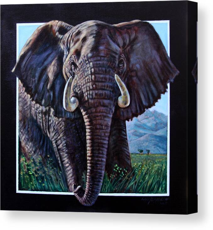 Elephant Canvas Print featuring the painting Gentle Giant by John Lautermilch