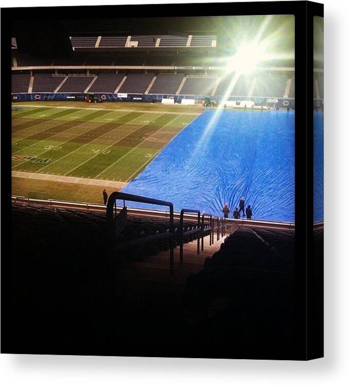 Football Canvas Print featuring the photograph Getting The Field Covered For Coming by Jackie Ayala