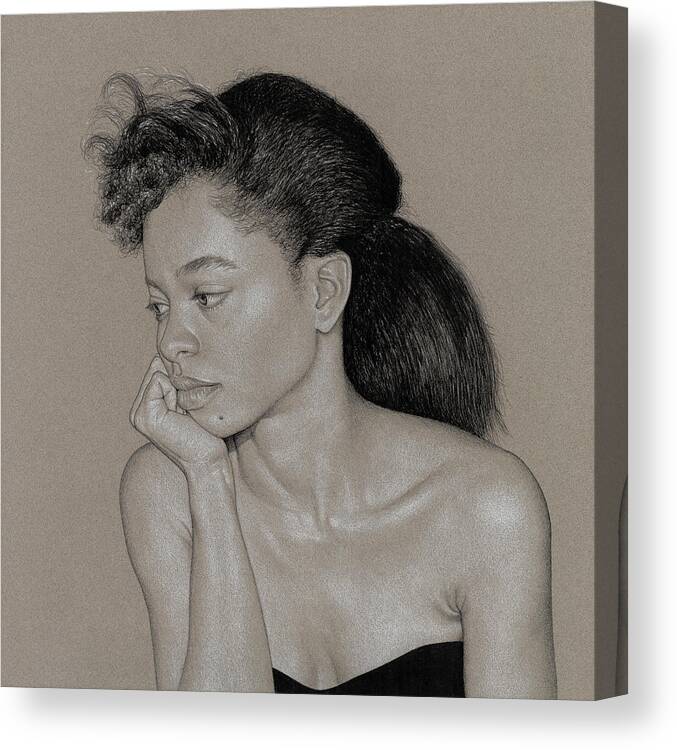 Charcoal Canvas Print featuring the drawing Gillian 1 by David Kleinsasser