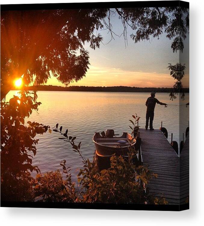 Scenery Canvas Print featuring the photograph Gone Fishing! #sun #sunset #sun #water by Angie Ocker