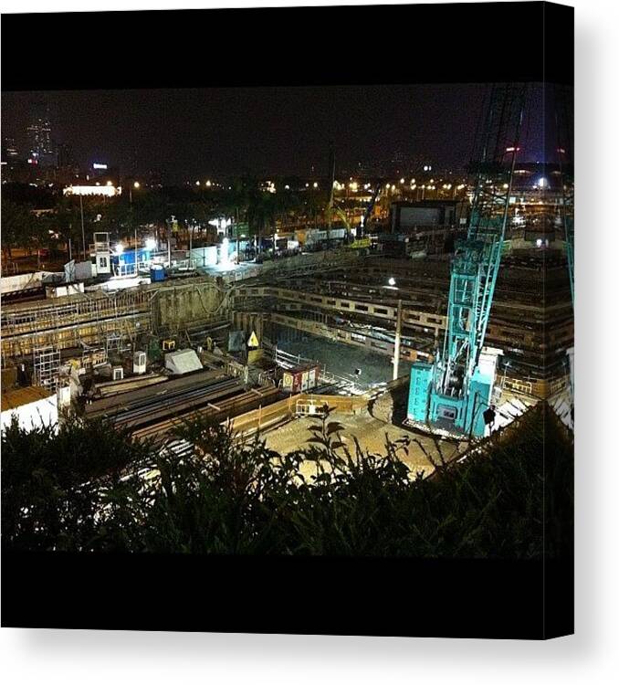Constructionsite Canvas Print featuring the photograph Goodnight #hongkong #central by TC Li