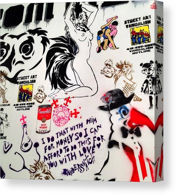  Canvas Print featuring the photograph Graffiti Cocks by Katherine Fernandez