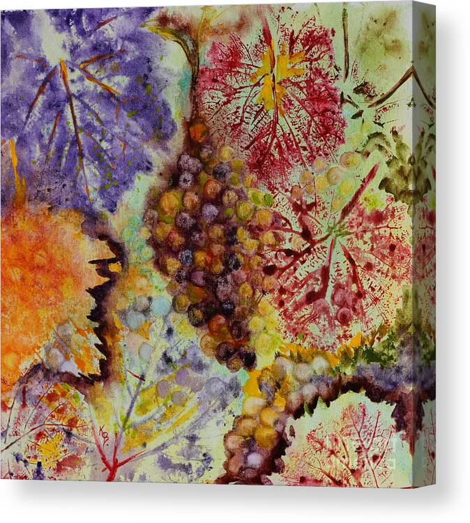 Grapes Canvas Print featuring the painting Grapes and Leaves VIII by Karen Fleschler