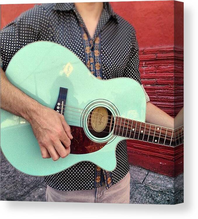Turquoise Canvas Print featuring the photograph #guitar #blueguitar #aqua #turquoise by Fiona Garriott
