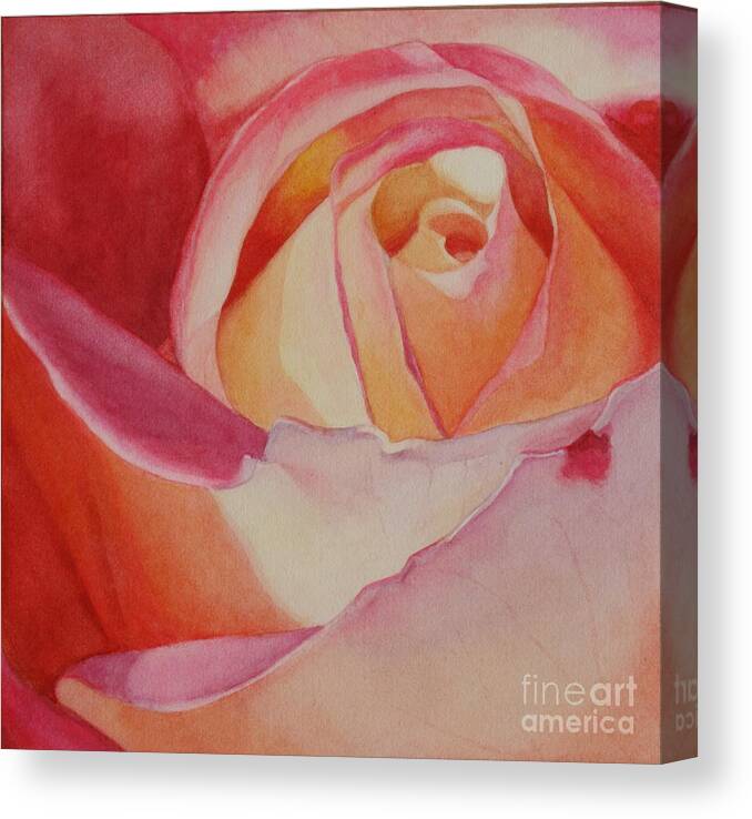 Flowers Canvas Print featuring the painting Heart of a Rose 3 by Jan Lawnikanis