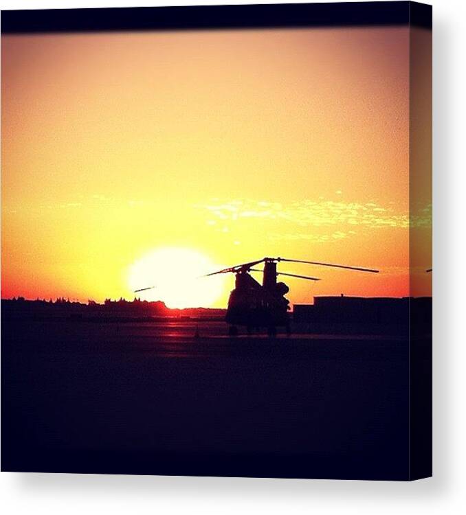 Helicopter Canvas Print featuring the photograph #helicopter #airplane #sunset by Artistic Shutter
