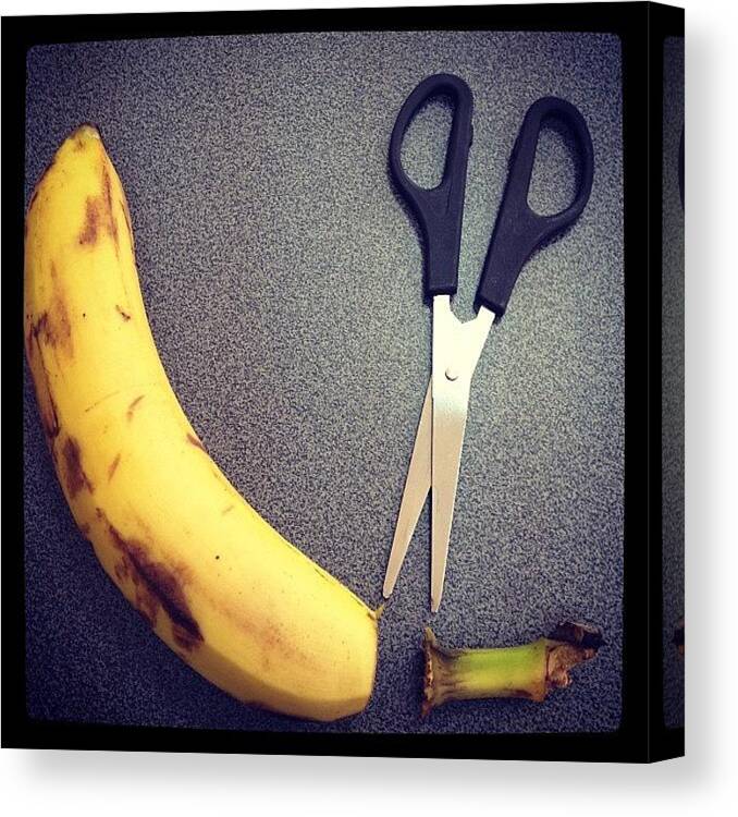 Banana Canvas Print featuring the photograph How To Clean The Banana? by Jane Bulatnikova