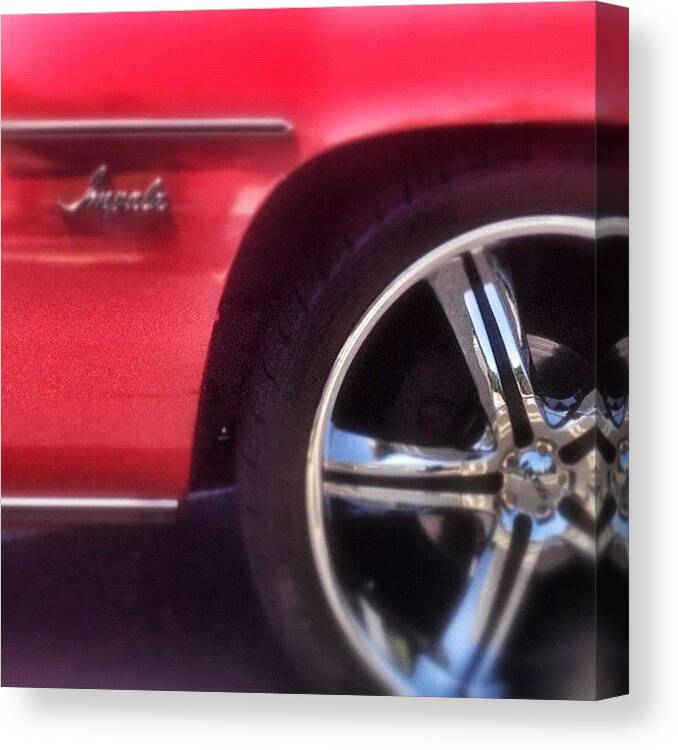 Art Canvas Print featuring the photograph #impala #red #chevy #chevrolet #wheel by Eva Martinez