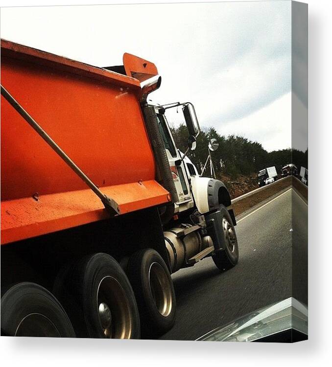 Driving Canvas Print featuring the photograph #interstate #dumptruck #orange #driving by S Smithee