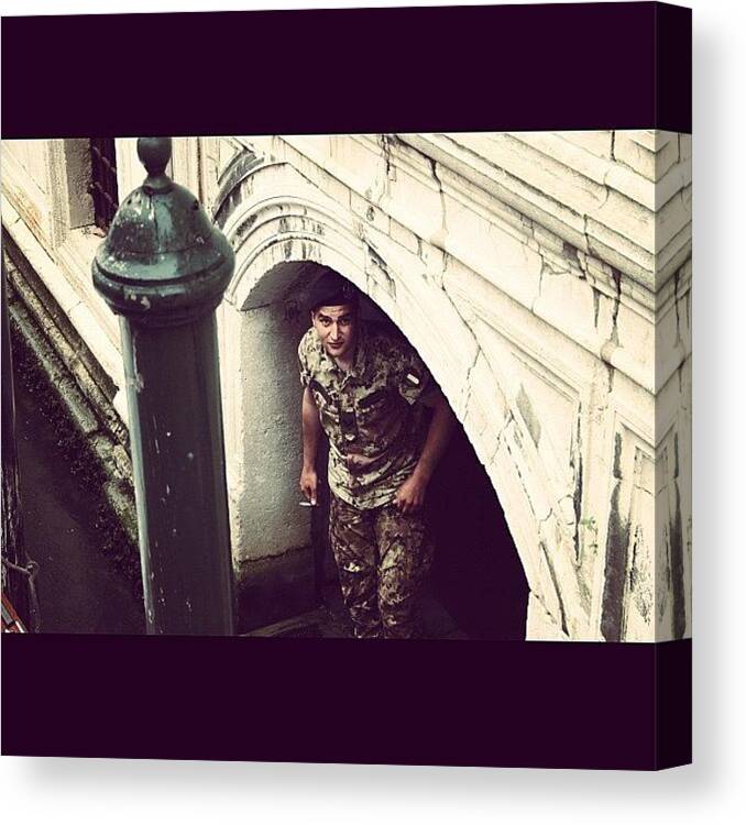 Canal Canvas Print featuring the photograph #italy #venice #soldier #pole #smoking by Lewisduncan Duncan
