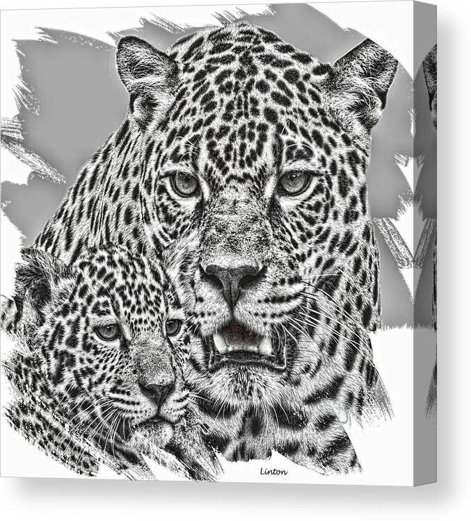 Jaguar Canvas Print featuring the digital art Jaguar Motherhood by Larry Linton