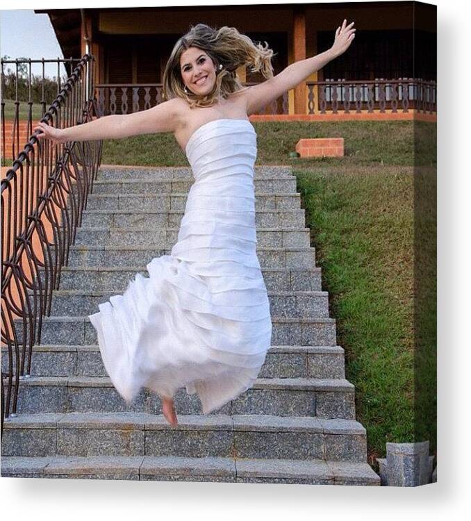 #bride #groom #wedding #farm #love #marriage #jump Canvas Print featuring the photograph Jumping Bride by Adriana Guimaraes