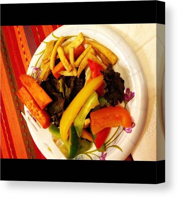  Canvas Print featuring the photograph Kale Chips, Sweet Potato Fries And by Rads Kowthas