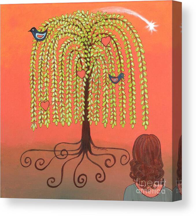 Weeping Willow Tree Canvas Print featuring the painting Katlyn's Wish by Marilyn Smith