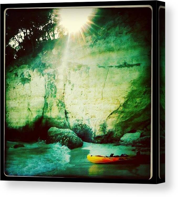 Summer Canvas Print featuring the photograph Kayak Paddling To Cala Mitjana by Roger Del Sol