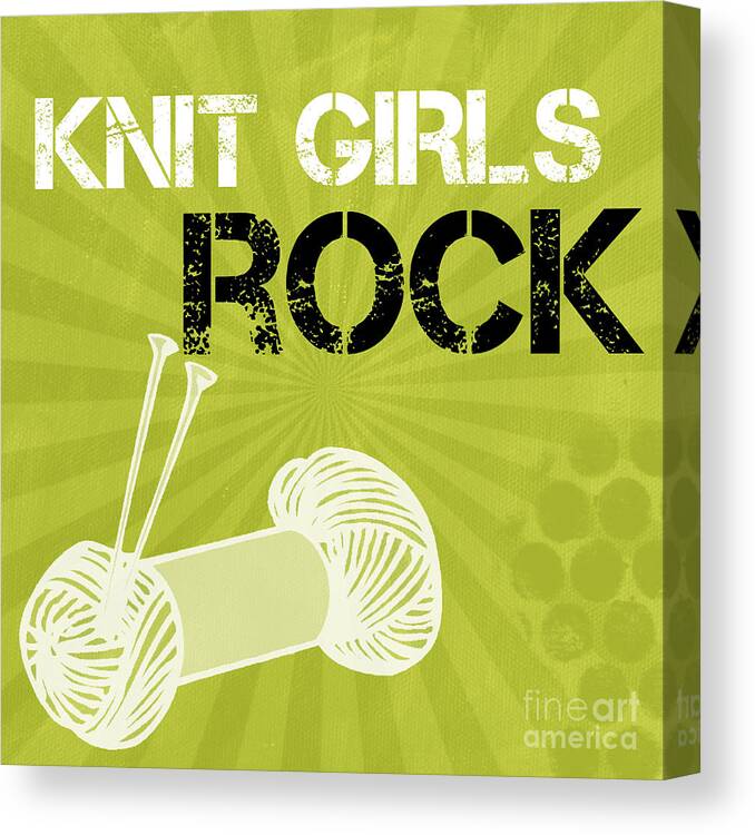 Knit Canvas Print featuring the mixed media Knit Girls Rock by Linda Woods