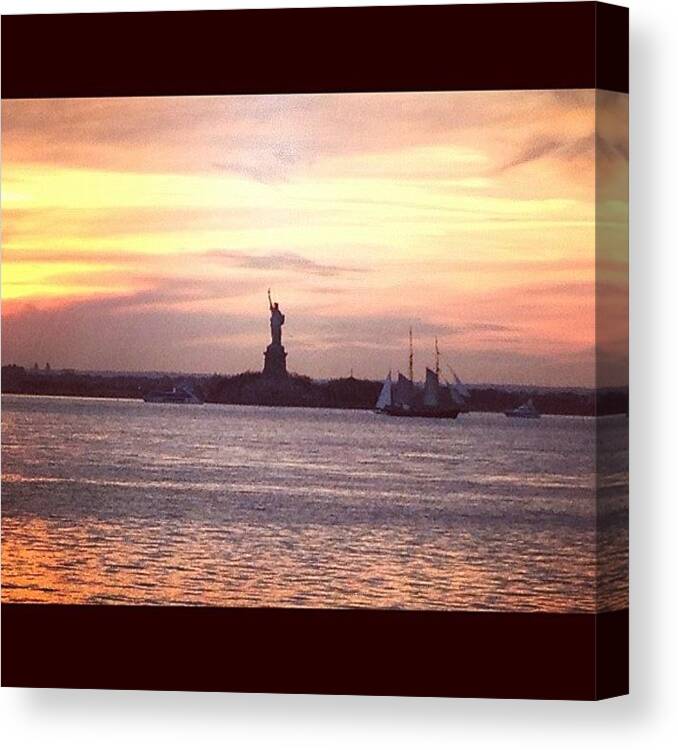  Canvas Print featuring the photograph Lady Liberty At Sunset by Prairie Rose