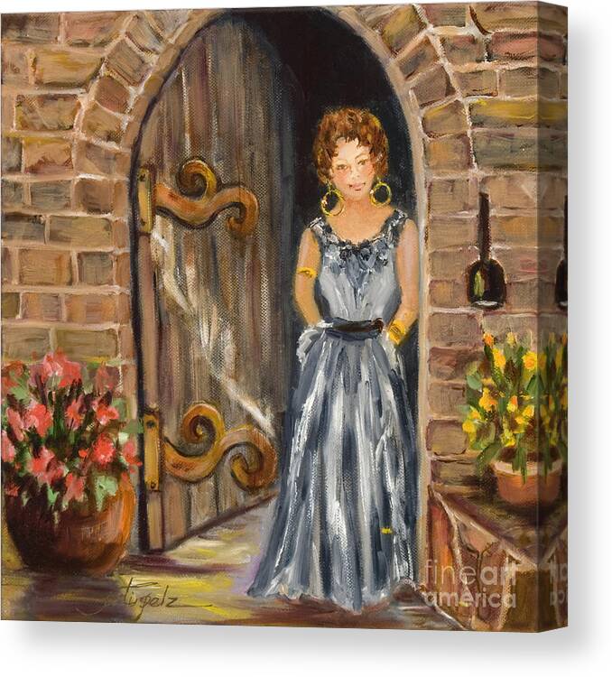 Lady Waiting In Doorway Prints Canvas Print featuring the painting Lady Waiting by Pati Pelz