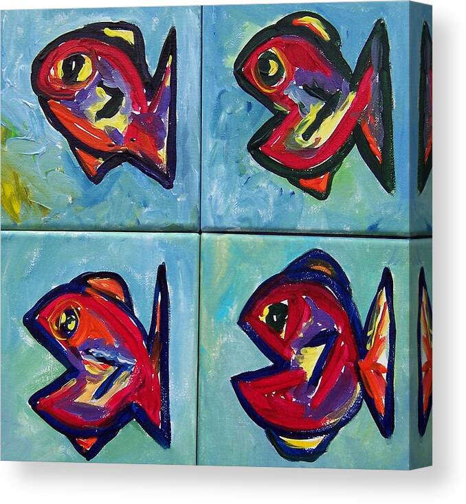 Red Canvas Print featuring the painting Little Red Fish by Krista Ouellette