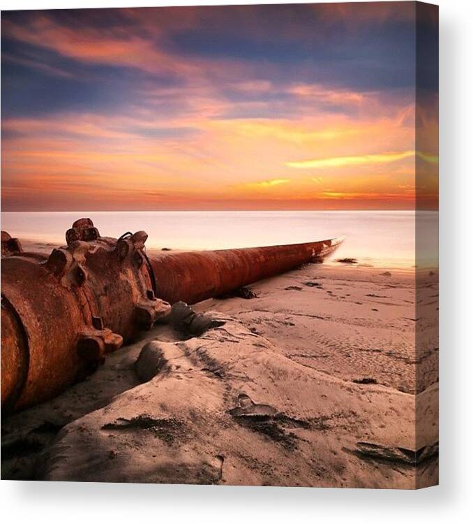  Canvas Print featuring the photograph Long Exposure Sunset At Cardiff State by Larry Marshall