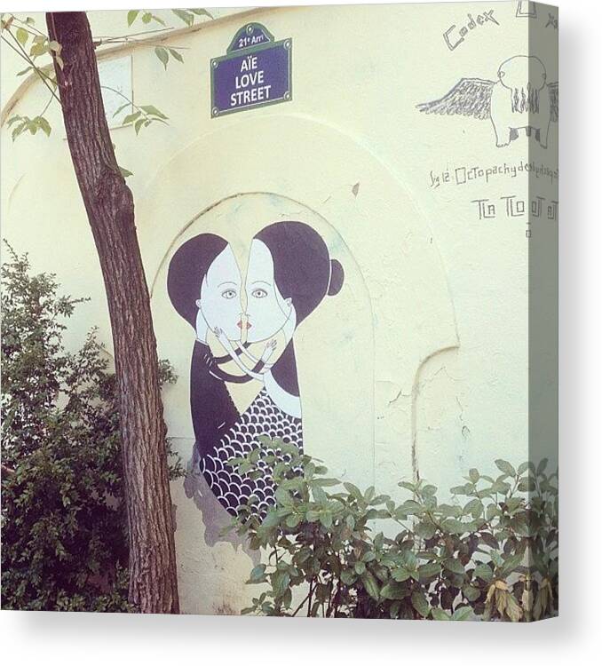Europe Canvas Print featuring the photograph Love In Graffiti In #paris by Erica Kuschel