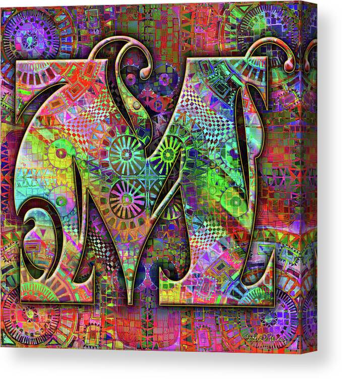 Alphabet Canvas Print featuring the digital art Love Letters M by Barbara Berney