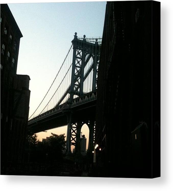 Manhattan Bridge Canvas Print featuring the photograph Manhattan Bridge at Dusk by Fern Fiddlehead