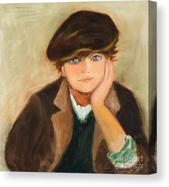 Big Hat Lad Playing Marbles Canvas Print featuring the painting Marble Player by Pati Pelz