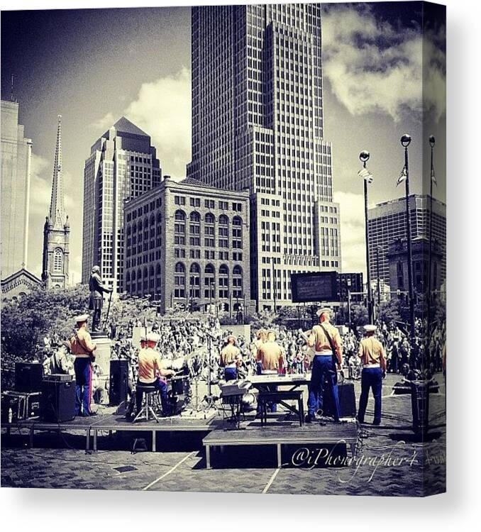 Beautiful Canvas Print featuring the photograph #marines Band On #publicsquare by Pete Michaud