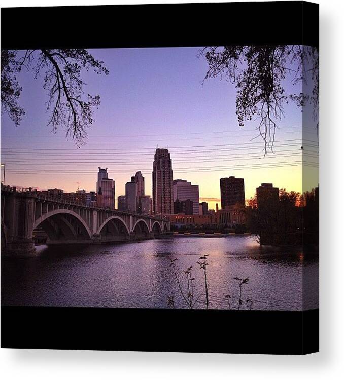 Bridge Canvas Print featuring the photograph #minneapolis #cityscape From by Mike S