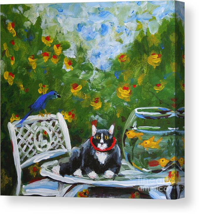 Impressionistic Canvas Print featuring the painting Monets Cat by Stella Violano