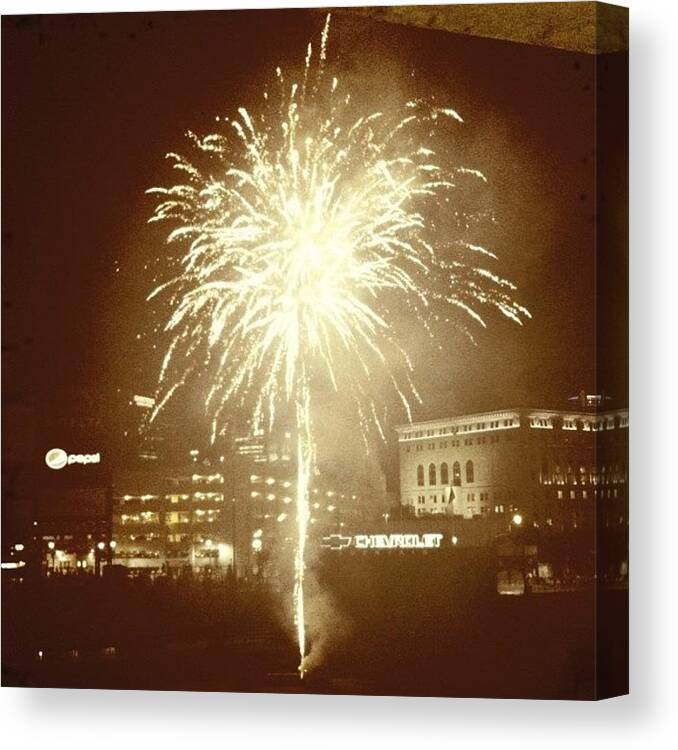  Canvas Print featuring the photograph More Fireworks From Comerica by Bethany Jared