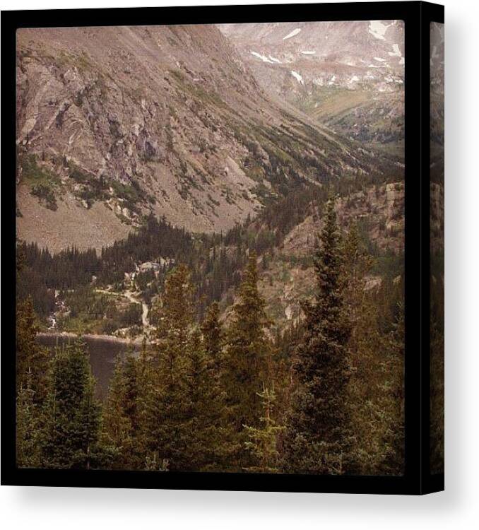 Mountain Canvas Print featuring the photograph #mountain #colorado #lake #tree by Angie Ocker