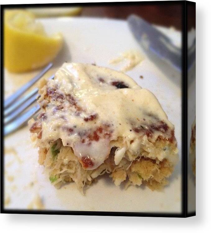 Foodie Canvas Print featuring the photograph My Crabcake Yesterday With by Emily W