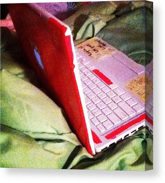 Pink Canvas Print featuring the photograph My Laptops So Pretty #laptop #apple by Kayla St Pierre