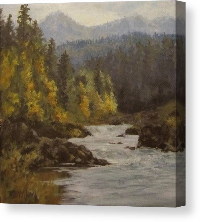 Landscape Canvas Print featuring the painting North Umpqua Autumn by Karen Ilari