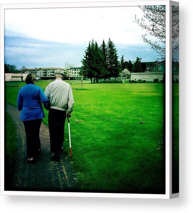Cute Canvas Print featuring the photograph #old #couple #cute #grass #green by Kee Yen Yeo