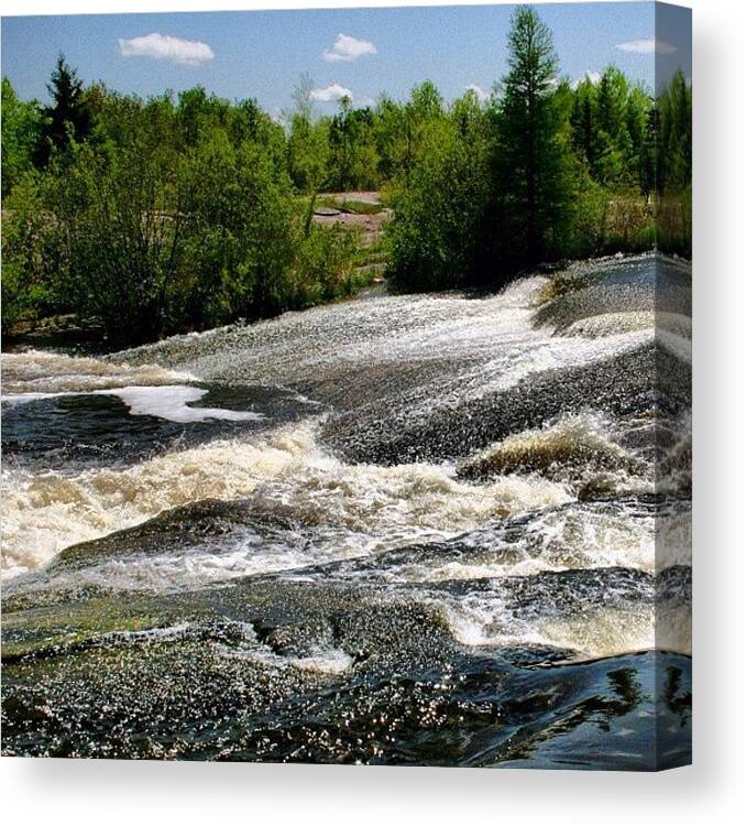 Beautiful Canvas Print featuring the photograph #oldpinawadam #winnipegriver #rapids by Lucy Siciliano