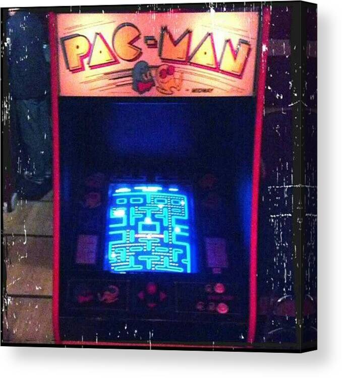 Arcade Canvas Print featuring the photograph #oldschool #pacman #arcade #game #fun by Natalia D