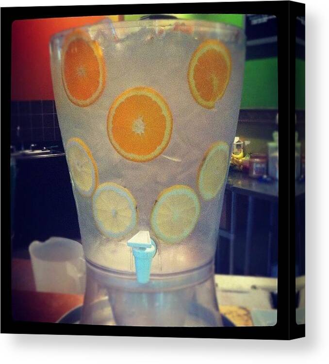 Gym Canvas Print featuring the photograph #orange #lime #smiley Face #water #gym by Karina Garay