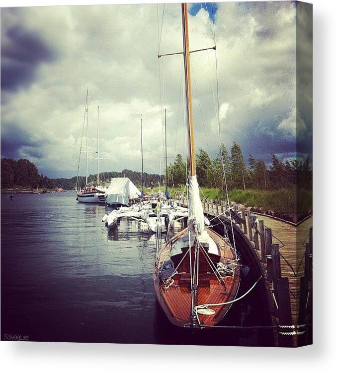 Solveiglae Canvas Print featuring the photograph #oslofjord #pier #sailboats #sky by Solveig Lae