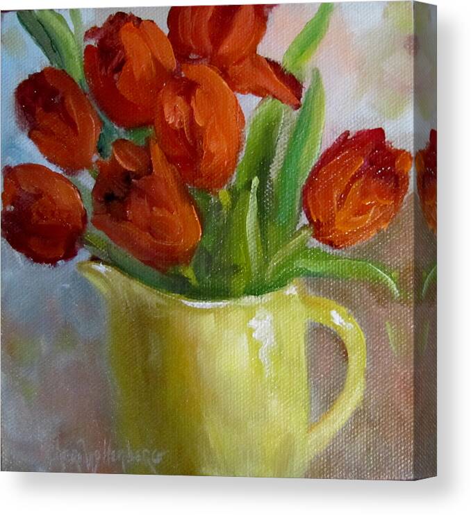 Red Canvas Print featuring the painting Painting of Red Tulips by Cheri Wollenberg