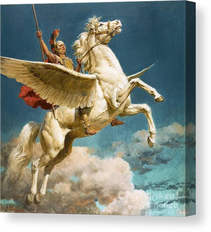 Pegasus Canvas Print featuring the painting Pegasus The Winged Horse by Fortunino Matania