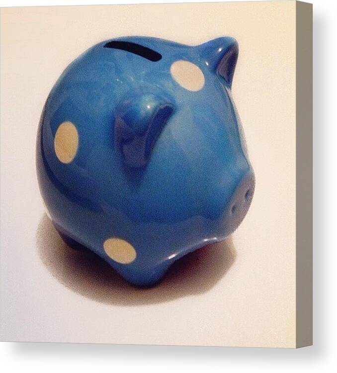 Blue Pig White Wall Shadow Canvas Print featuring the photograph Piggy bank by Andre Troyer
