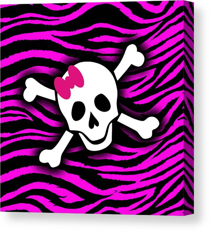 Pink Zebra Canvas Print featuring the digital art Pink Zebra Skull by Roseanne Jones
